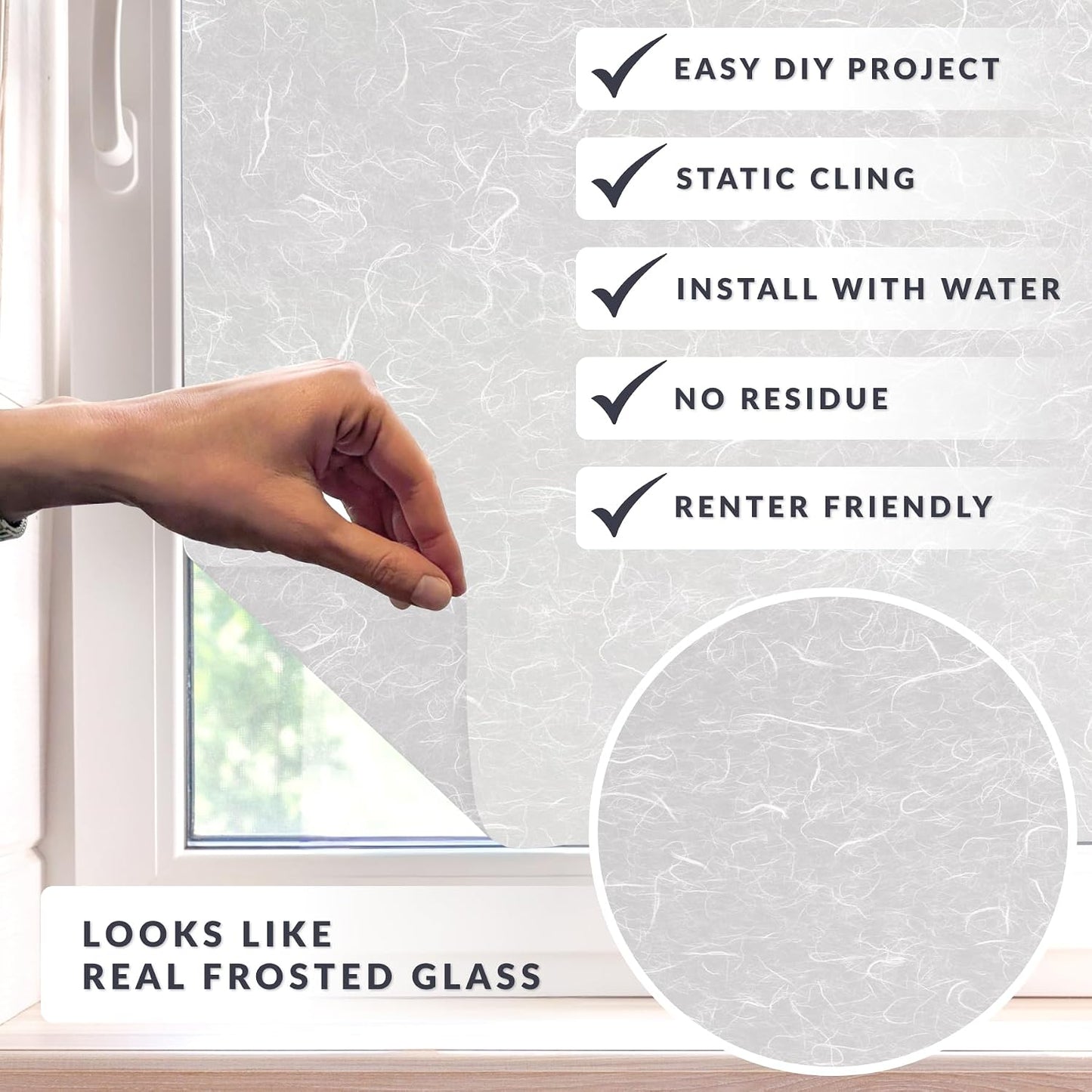 Rice Paper Window Privacy Film by Artscape - Decorative Frosted Glass Design, Static Cling, Full Coverage Privacy, Light Control, Helps Create a Calm, Focused Space, Made in USA - 36 x 72 Inch