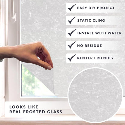 Rice Paper Window Privacy Film by Artscape - Decorative Frosted Glass Design, Static Cling, Full Coverage Privacy, Light Control, Helps Create a Calm, Focused Space, Made in USA - 36 x 72 Inch