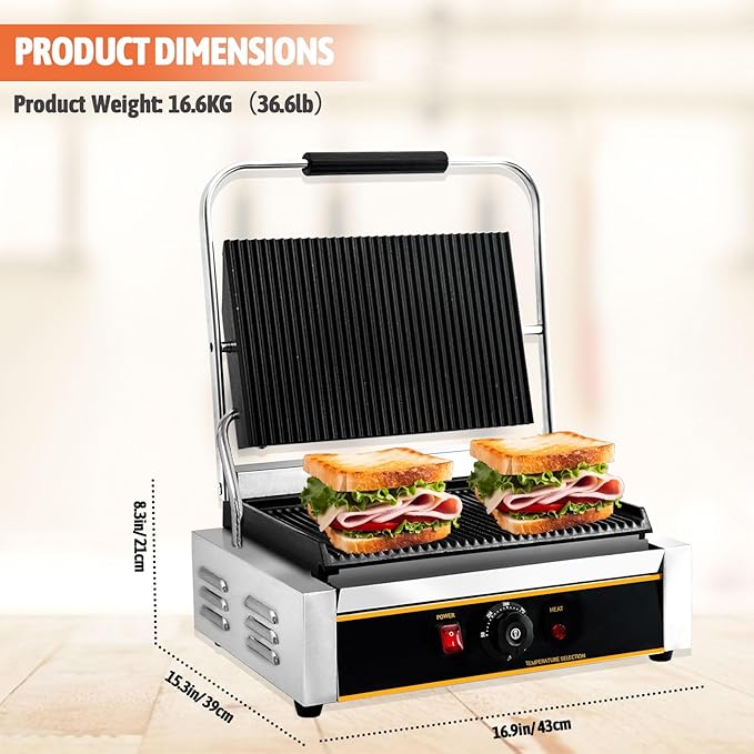 Commercial Panini Press Grill 2200W Countertop Electric Sandwich Maker - Image 3