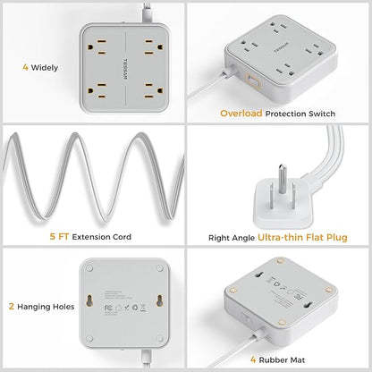Surge Protector Power Strip, TESSAN 5 ft Extension Cord Flat Plug - Image 6