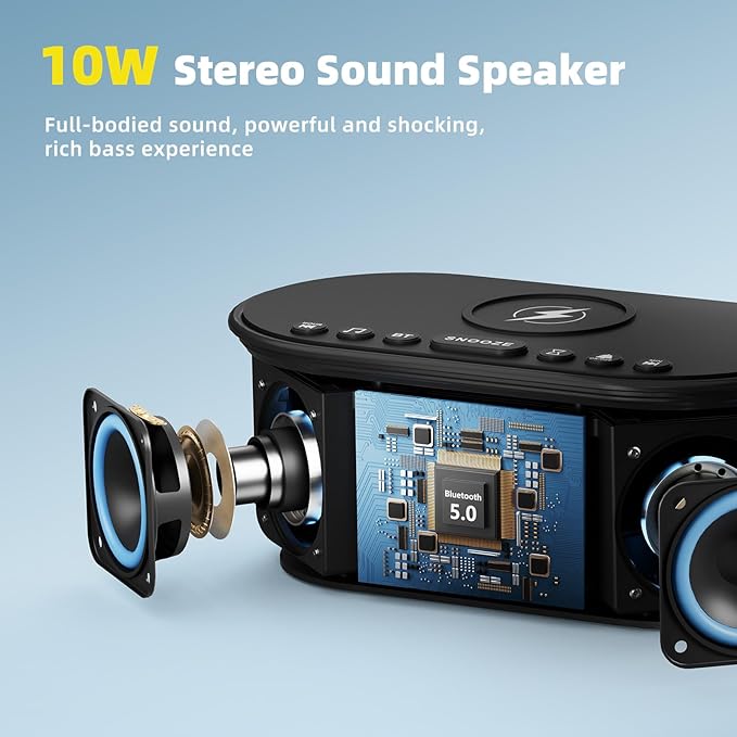 Sound Machine Alarm Clock for Bedrooms: Bluetooth 10W Stereo Sound Speaker - Image 6