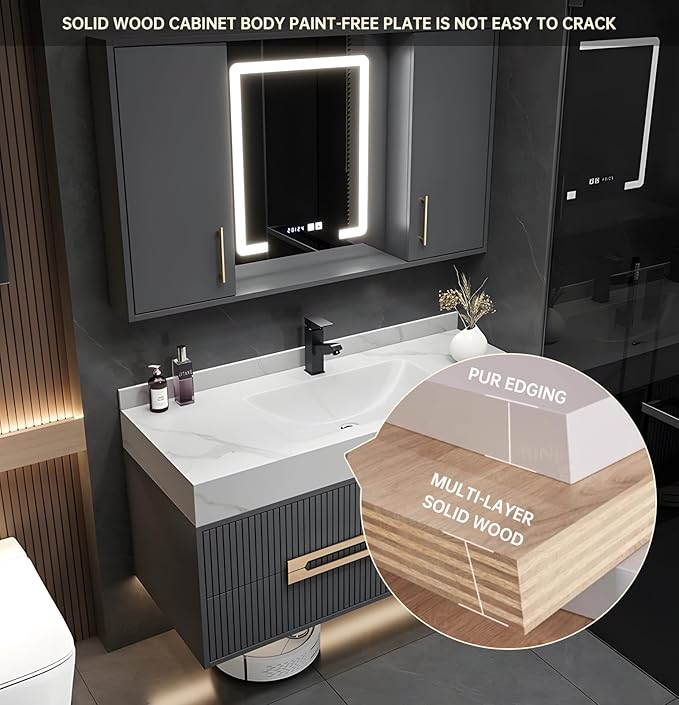 Floating Bathroom Vanity with Sink, 88IN Bathroom Vanities Cabinet Includes LED - Image 6