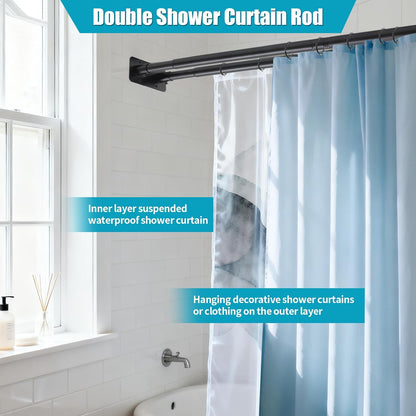 Creatyi 28 to 75 Inches Double Shower Curtain Rod Adjustable Double Shower Curtain Rods for Bathroom (28 to 75'', Black)