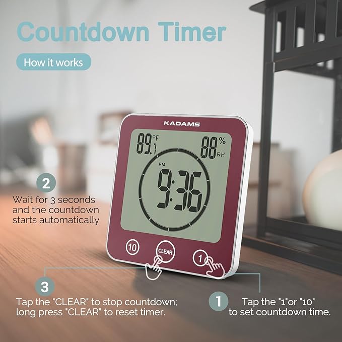 KADAMS Shower Clock Waterproof Bathroom Timer – Digital Wall Clock - Image 5