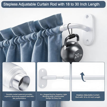 2 Pack French Door Curtain Rods, Screw-Mounted Sash Rods Adjustable 18–30 Inch, 3/8" Diameter Wrap Around Curtain Rods for Front Door Windows, White