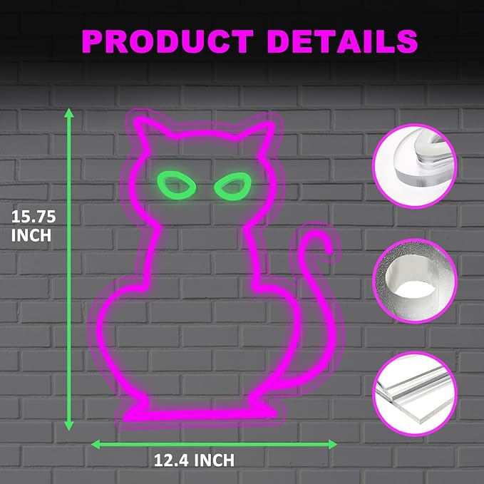 Cat Neon Signs for Wall Decor, Purple Cat LED Neon Sign USB Powered, Hallowee...