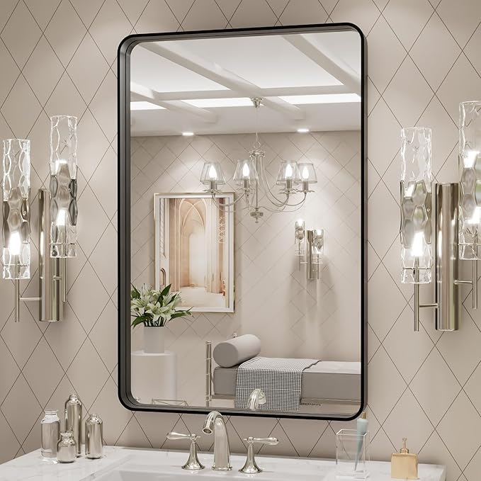 LOAAO 20X30 Inch Black Metal Framed Bathroom Mirror - Image 3