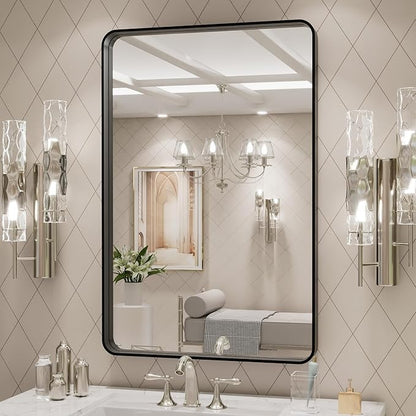 LOAAO 20X30 Inch Black Metal Framed Bathroom Mirror - Image 3