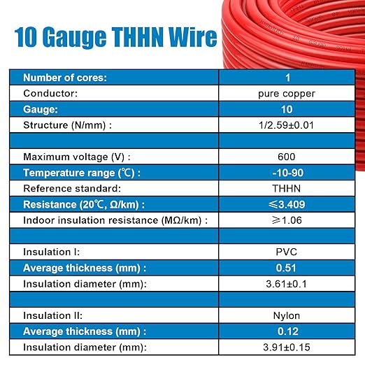 THHN Wire 10 Gauge 200 FT OFC Electrical Wire, 10 AWG Solid Copper Wire Rated - Image 5