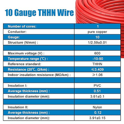 THHN Wire 10 Gauge 200 FT OFC Electrical Wire, 10 AWG Solid Copper Wire Rated - Image 5