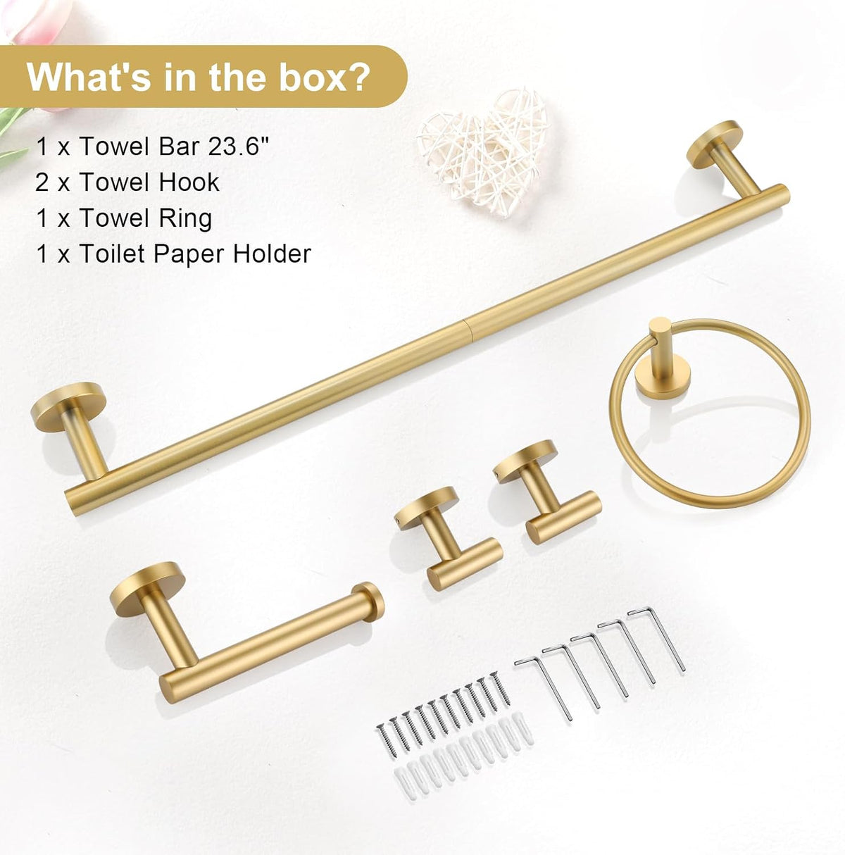 TQKAG 5 Piece Bathroom Accessories Set Brushed Gold Bathroom Hardware Set 23....