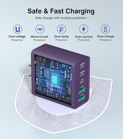 60W USB C Plug, 5-Port Fast Charger Block PD+QC Cube Wall Charging Box Brick - Image 6