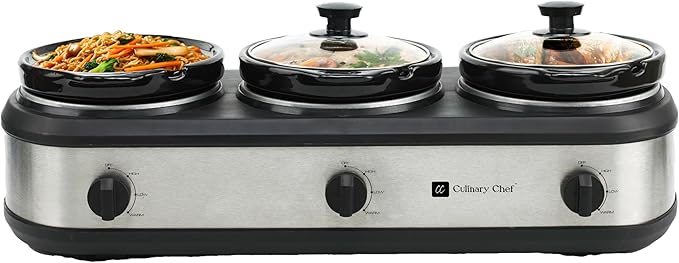 CULINARY CHEF, Triple Slow Cooker, Buffet Server 3 Pot, Food Warmer - Image 4