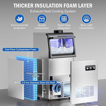 Commercial Ice Maker Machine 130 Lbs/24H, 20 Lbs Ice Bin, Undercounter Ice - Image 7
