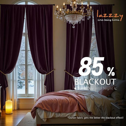 Lazzzy Velvet Blackout Curtains Thermal Insulated Room Window Drapes Super Soft - Image 5
