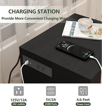 Auromie Nightstand with Charging Station and LED Lights, Concealment Furniture - Image 4