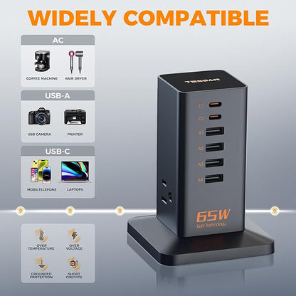 USB Charging Station for Multiple Devices 10Ft Cord, TESSAN 9-in-1 USB C - Image 7