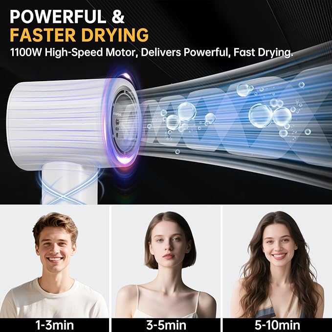 Hair Dryer with Nozzle- Negative Ionic Blow Dryer, AI Smart Thermo-Control with - Image 3
