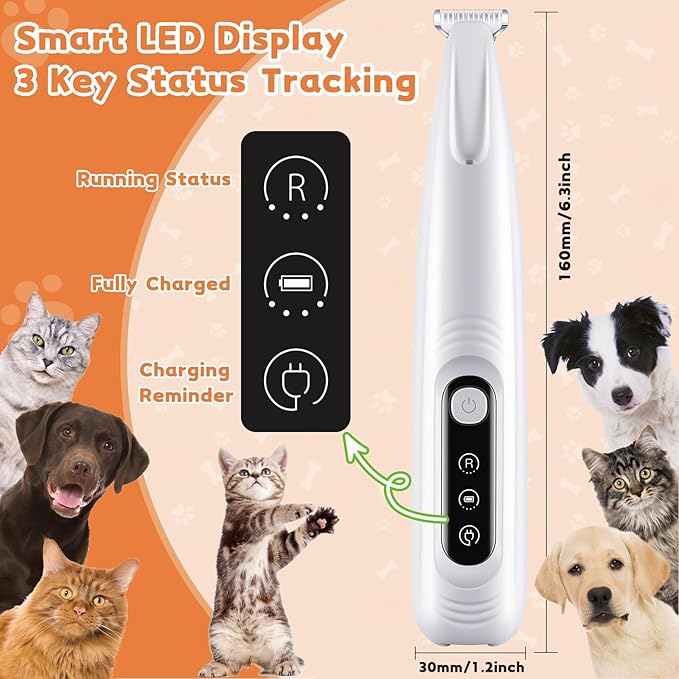 Dog Paw Trimmer with LED Light, 18mm Widen Blade, 35dB Low Noise, LED Display - Image 3