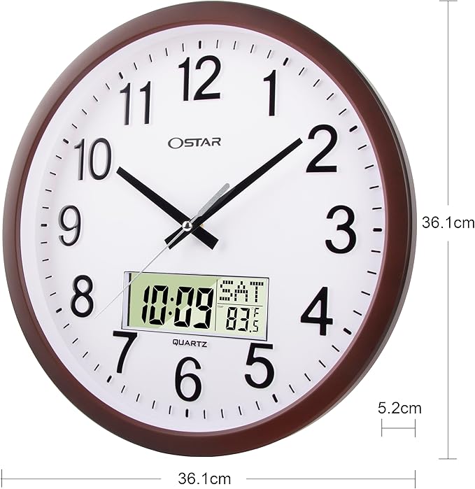OSTAR 14" Large Analog Digital Display Wall Clock Silent Non-Ticking, Day of - Image 5
