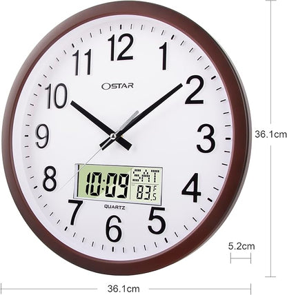 OSTAR 14" Large Analog Digital Display Wall Clock Silent Non-Ticking, Day of - Image 5