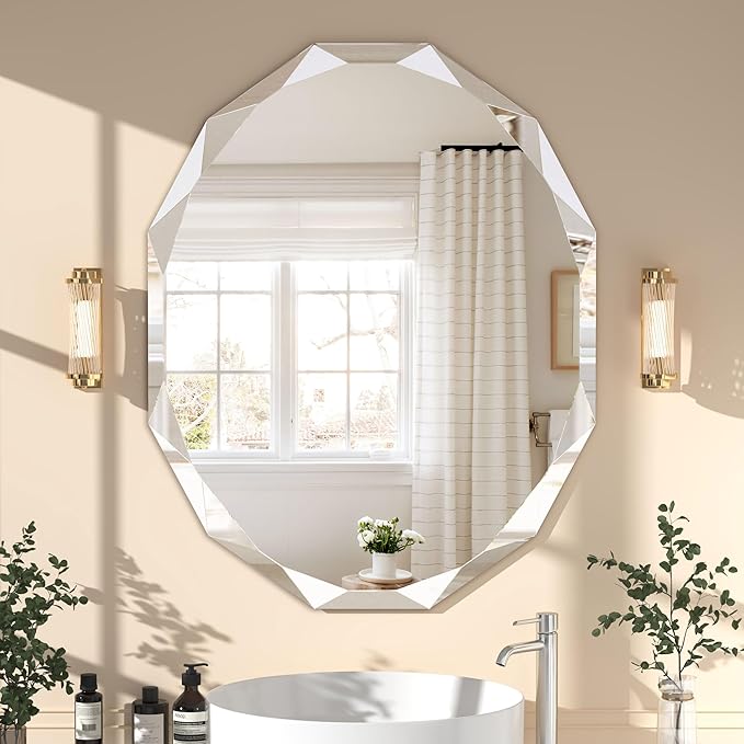 Bathroom Mirrors for Over Sink, Round Frameless Mirrors for Wall, 24x30 Inch by JACUKO