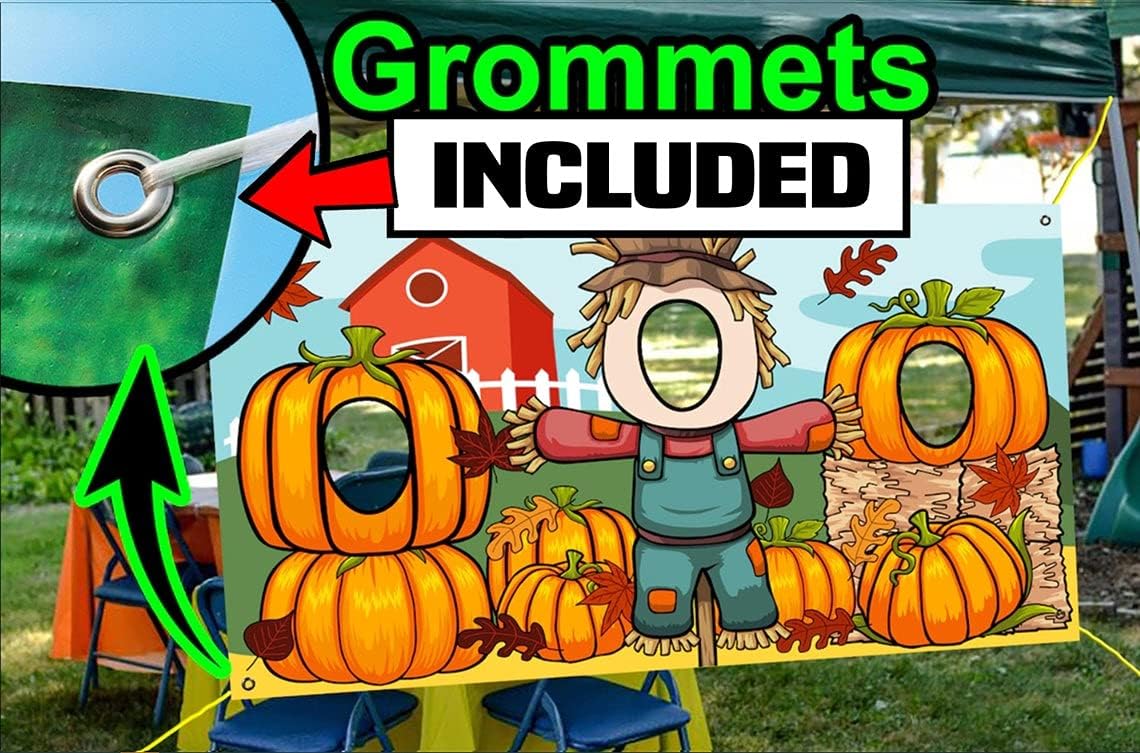 Pumpkin Patch Halloween Hole in Face Photo Banner Backdrop