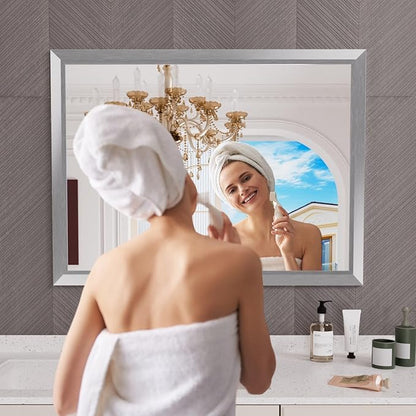 Amorho 48X36 Inch Bathroom Mirror Silver, Thick Metal Framed Wall Mirrors - Image 6
