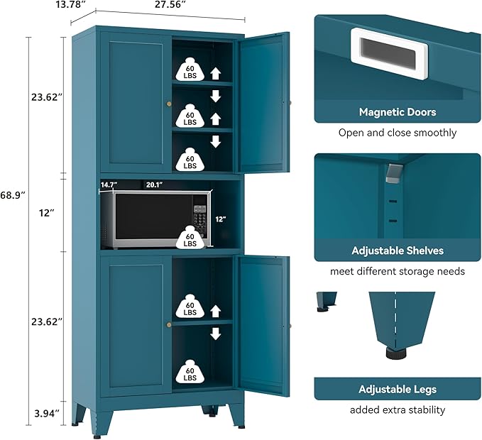 Metal Pantry Storage Cabinet, Microwave Stand - Image 3