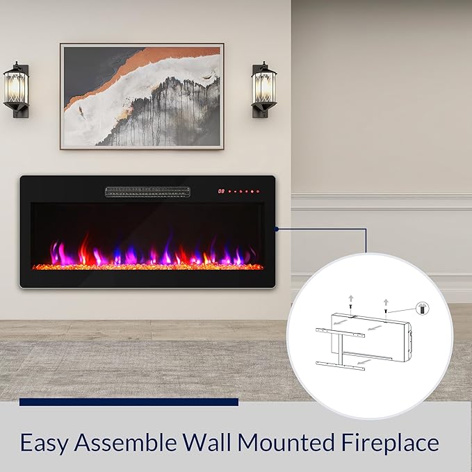 BELLEZE 36" Electric Fireplace Heater, 1400 W Recessed & Wall Mounted Electric - Image 4