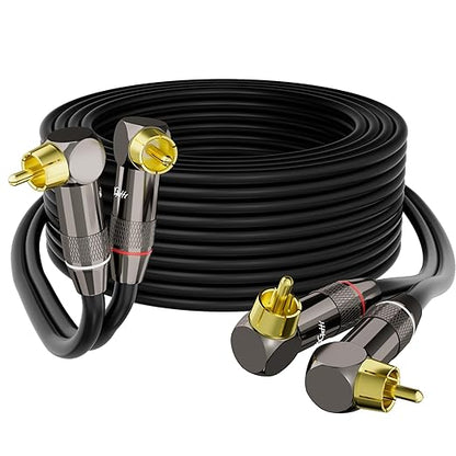 Right Angle RCA Cable 50 FT, 90 Degree 2RCA to 2RCA Stereo Audio Cable by Mygatti