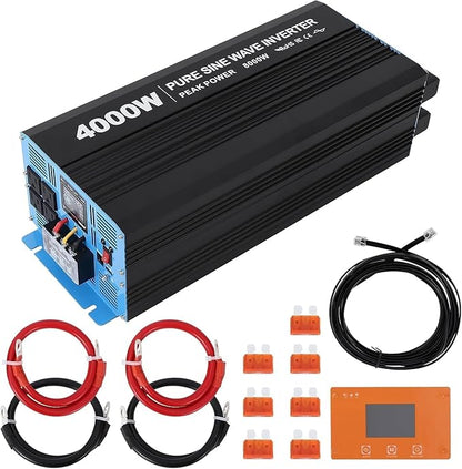 4000W Pure Sine Wave Inverter, 1 USB Port 5v/3.4a, LCD Display&Remote Controller by Unknown