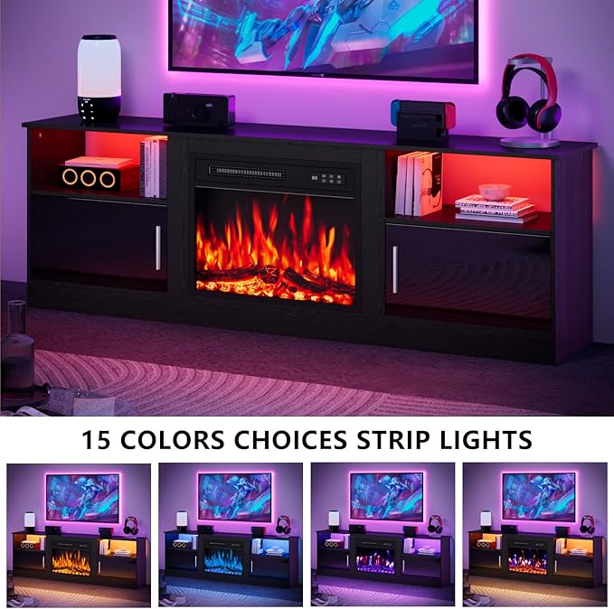 Fireplace TV Stand with 23" Electric Fireplace Heater Up to 80" TVs, Modern - Image 6