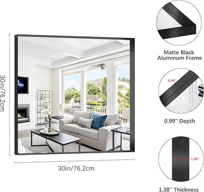 Black Bathroom Mirror, 30x30 Inch Rectangular Framed Mirror, Large Wall Mounted - Image 3