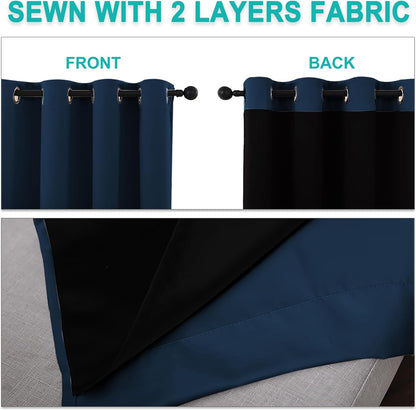 NICETOWN 100% Blackout Short Curtains with Black Liners, 2 Panels, 37" W by 40" L, Moroccan Blue, Thermal Insulated Full Blackout 2-Layer Lined Drapes, Energy Efficiency Window Draperies for Bedroom