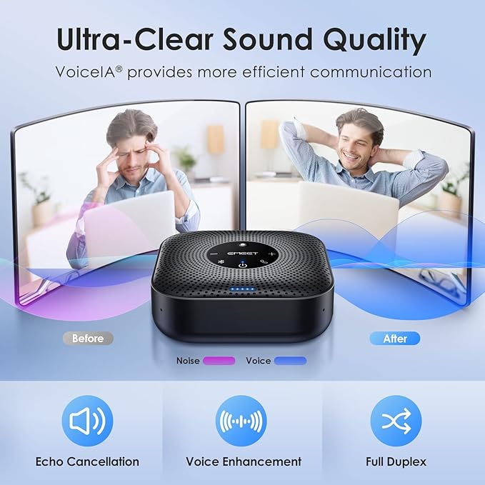 EMEET Conference Speakerphone M0 Plus, 4 AI Mics 360° Voice Pickup, Noise - Image 3