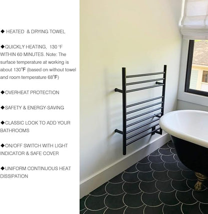 HEATGENE Towel Warmer Wall-Mounted Hardwired Heated Towel Rack Matte Black - Image 4