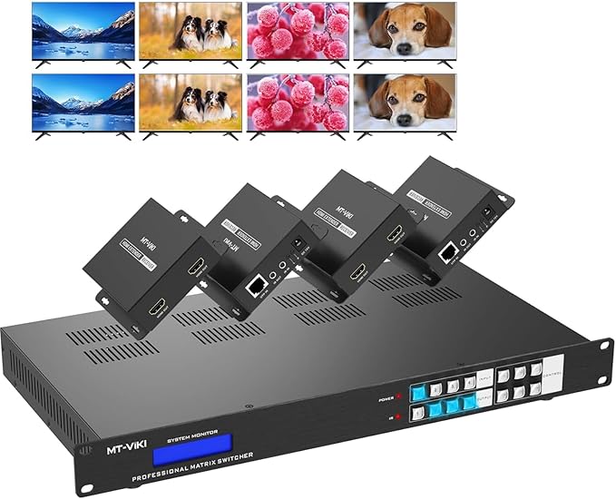 MT-VIKI 4K HDMI Matrix Extender 4x4 4K60Hz 4:4:4 Over CAT6/7/8 Cable, Matrix by MT-VIKI