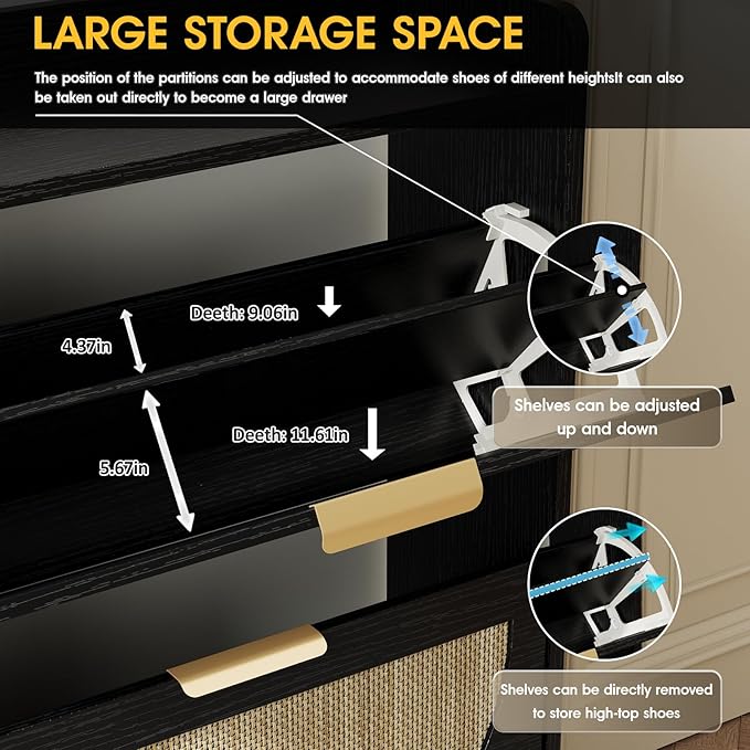 Maupvit Large Rattan Shoe Storage Cabinet - Image 6