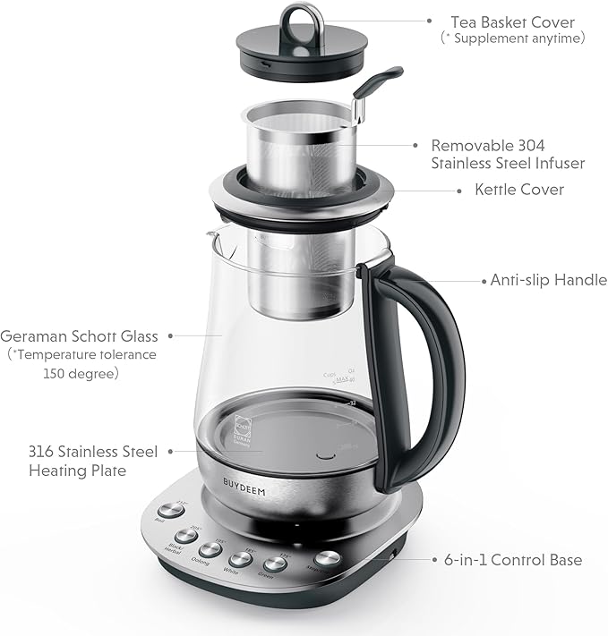 BUYDEEM K2423 Tea Maker, 316 Stainless Steel & Heat Resistant DURAN Glass - Image 3