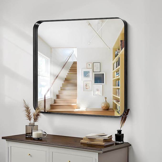 CIRCUMI Black Bathroom Mirror, Rounded Corner, Tempered Glass, Mirror - Image 5