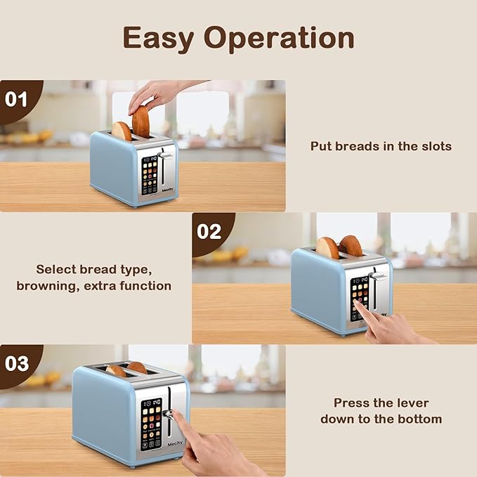 Mecity 2 Slice Touch Screen Toaster, 1.5" Wide Slot, Stainless Steel Smart - Image 6
