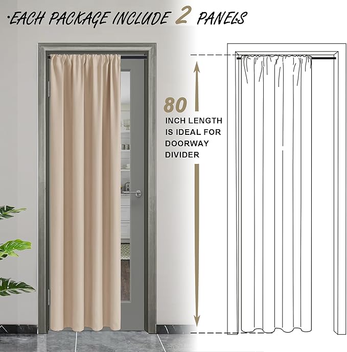JIUZHEN Blackout Doorway Curtains 80 inch Length - Image 2