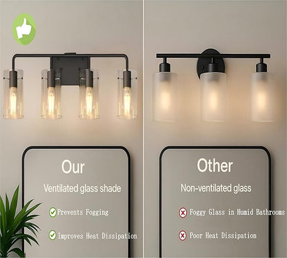 L LOHAS LED 4-Light Bathroom Light Fixtures, 26.37" Black Bathroom Vanity Light - Image 3