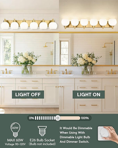 METWET Bathroom Light Fixtures, 6-Light Brushed Gold Bathroom Vanity Lights - Image 5