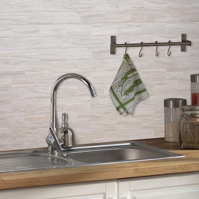 AULIGET 100-Piece Beige Slate Peel and Stick Backsplash Wall Tiles, Laundry Room - Image 4