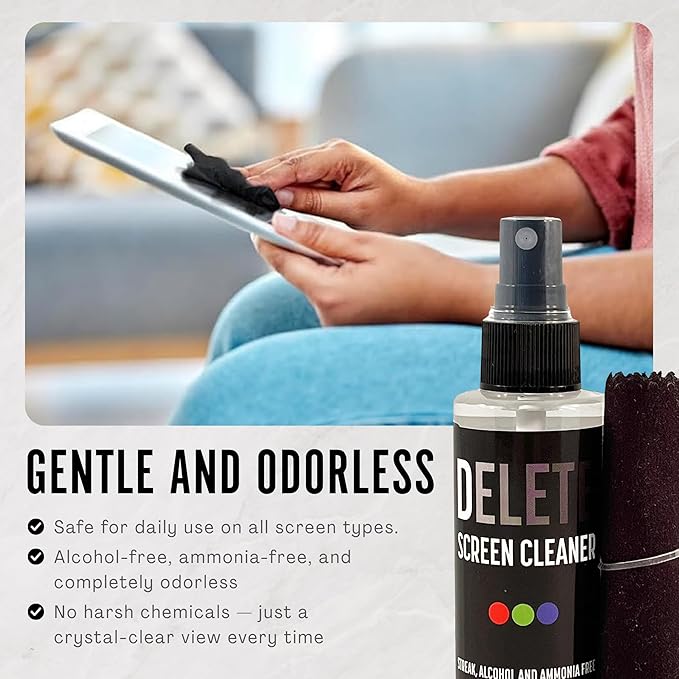 Delete Screen Cleaner Spray Kit, 2 Pack, 2oz Bottle and 2x 6"x6" Microfiber - Image 6