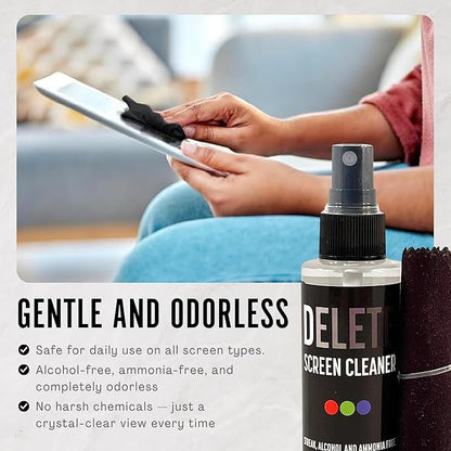 Delete Screen Cleaner Spray Kit, 2 Pack, 2oz Bottle and 2x 6"x6" Microfiber - Image 6