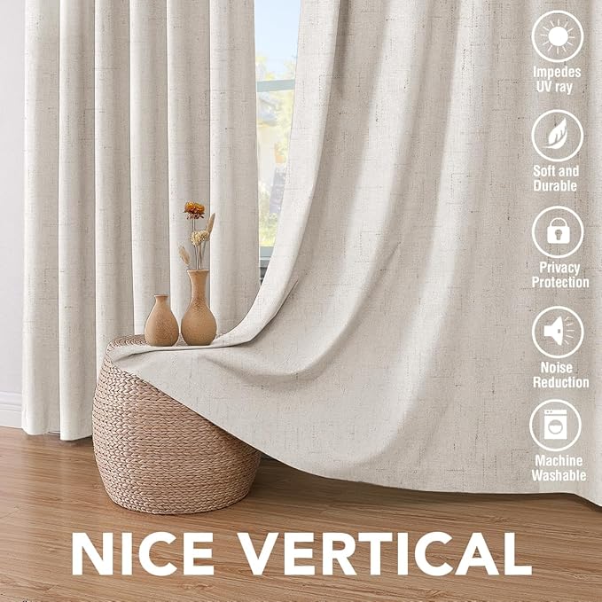H.VERSAILTEX Primitive Linen Curtains 100% Blackout Curtain Drapes Burlap - Image 7