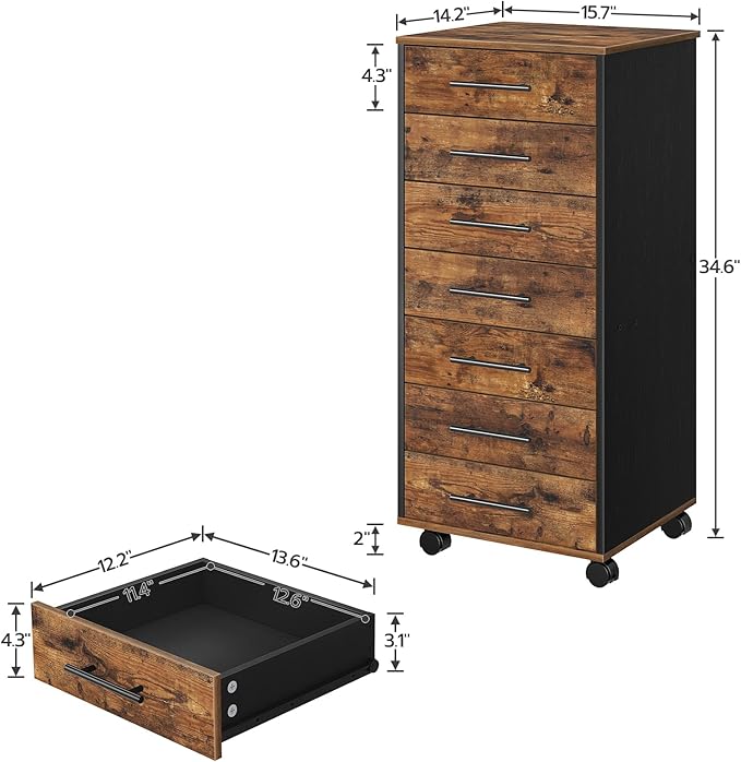 HOOBRO 7-Drawer File Cabinet, Wooden Office Cabinet - Image 3